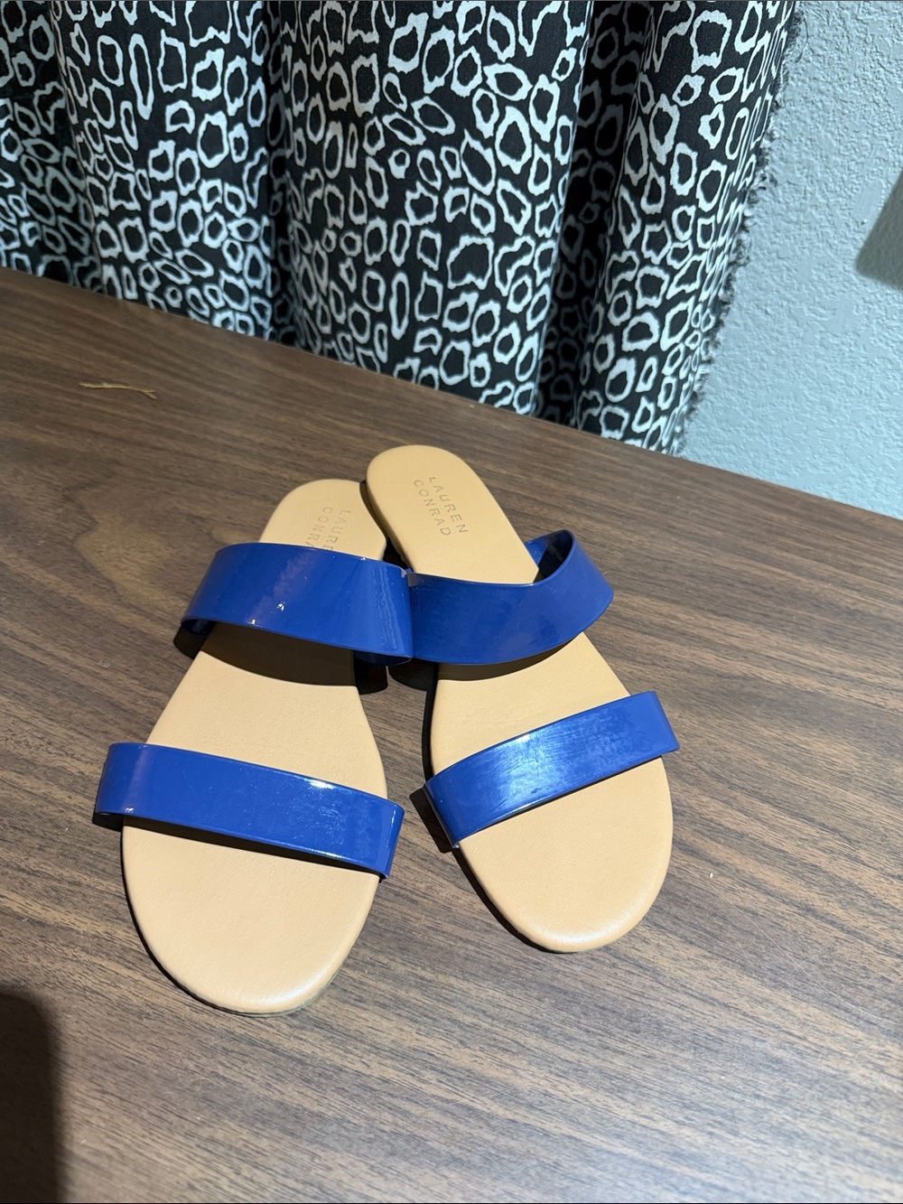 LC Lauren Conrad Blue Double-Strap Slide Sandals